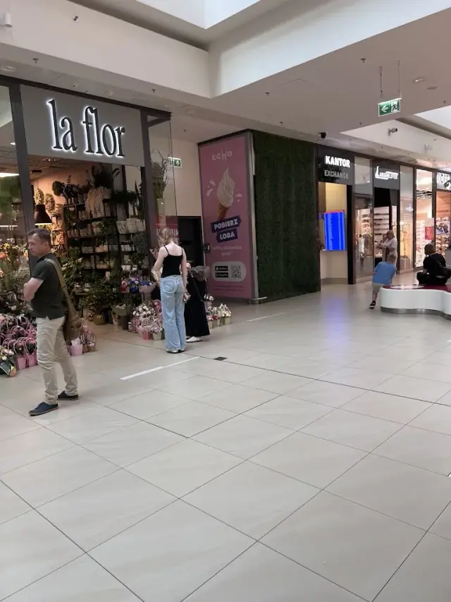 Alejka na poziomie -1 Galerii Echo z kwiaciarnią La Flor po lewej i punktem Kantor Sheikh w głębi.